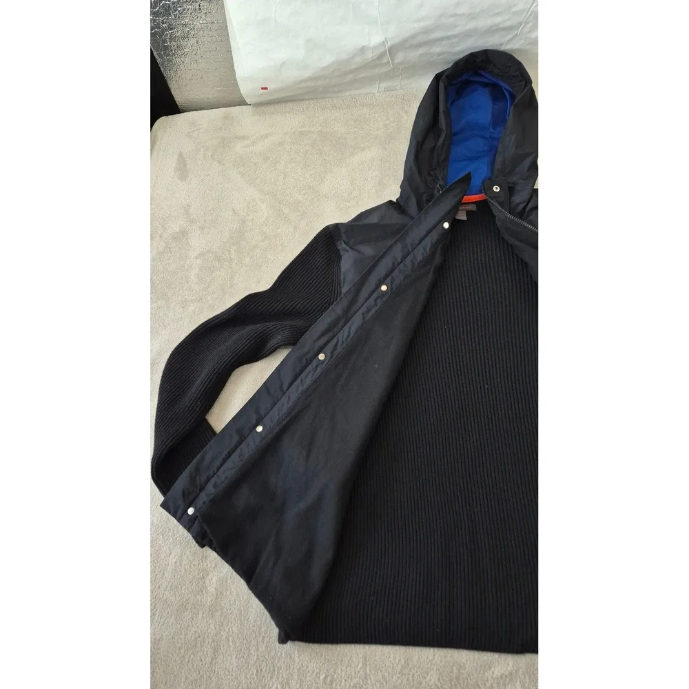 Banana Republic Jacket Hybrid‎ Knit Sleeve Hooded Windbreaker XL Black Techwear
